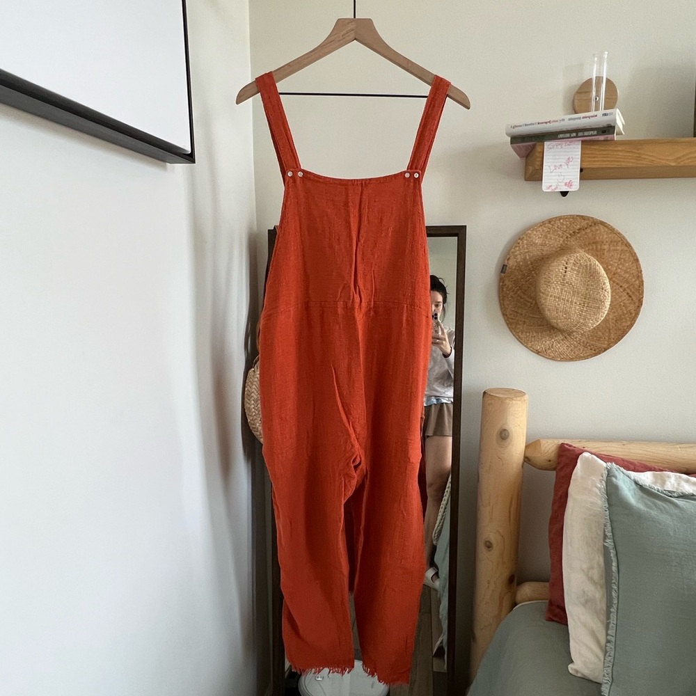 Orange Handmade Cotton Overalls - M